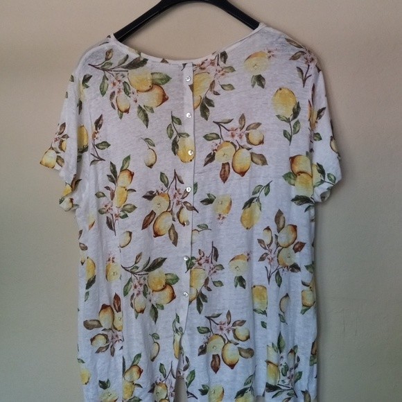 Cynthia Rowley Shirt 2X 100% Linen Lemon Print Back Buttons Blouse - Picture 3 of 6